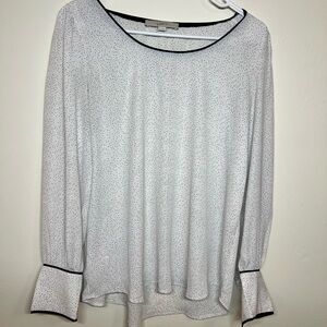 LOFT Gray Blouse with Bell Sleeves and Ruffled Style